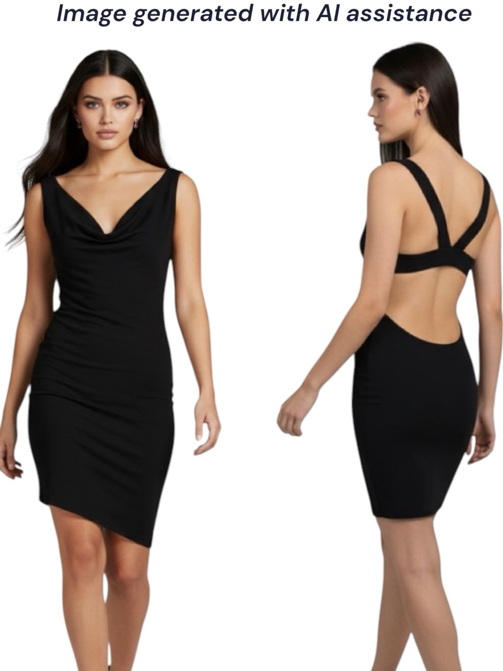 Josh Brody M black draped neck asymmetrical slinky mini dress